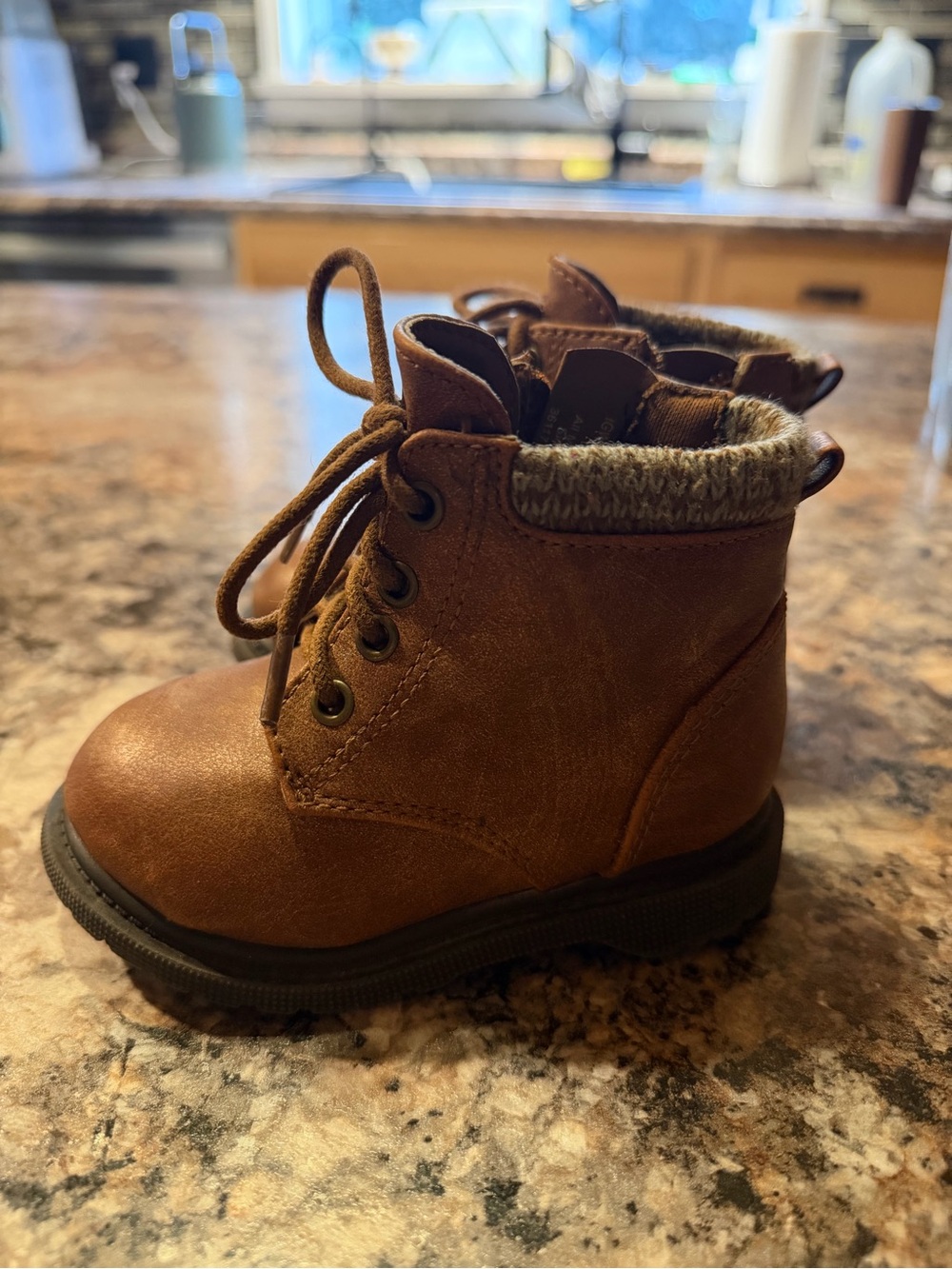 wonder nation Tan Lace-Up Kids Ankle Boots